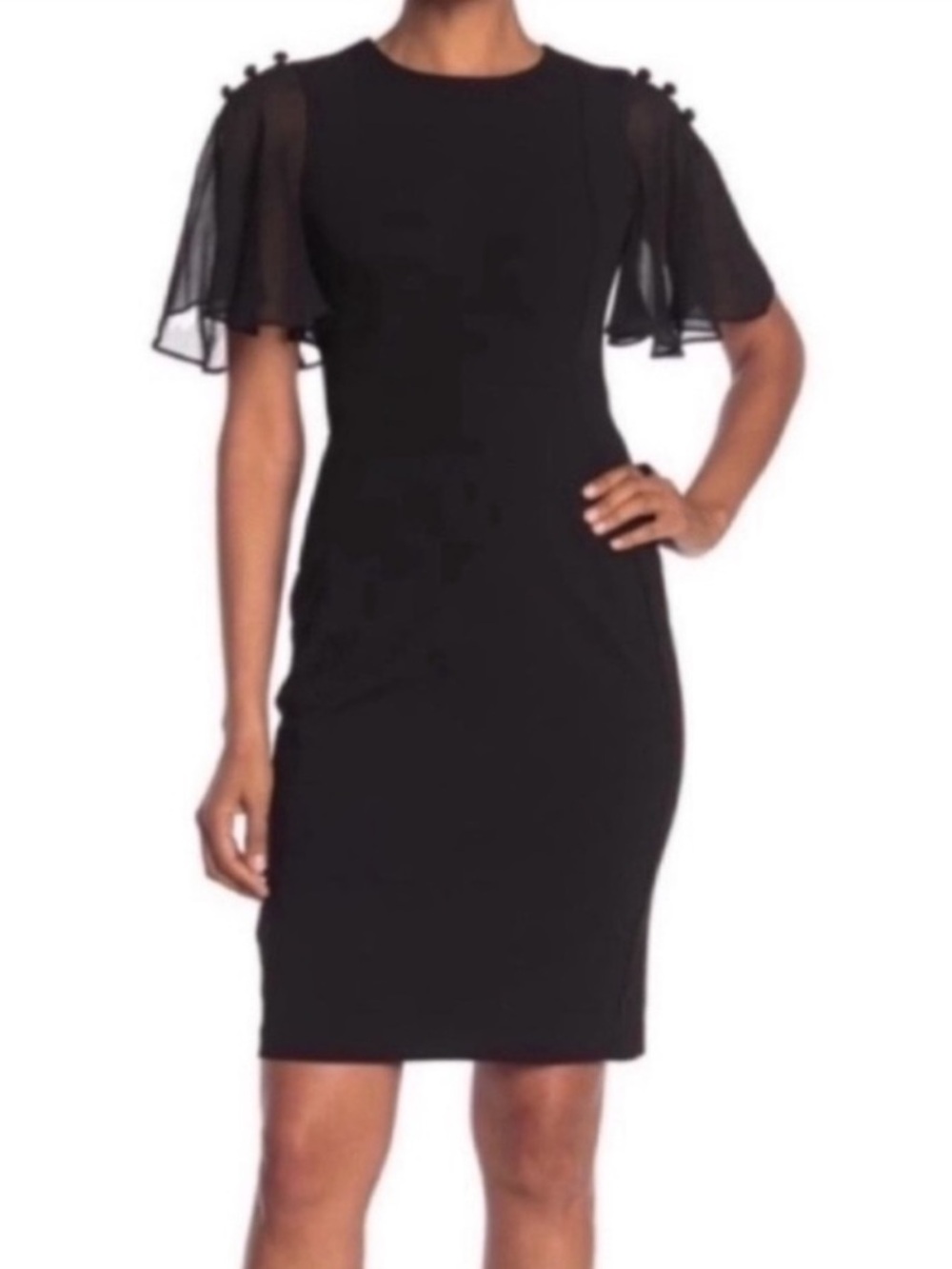 NEW Calvin Klein Flutter Sleeve Midi Dress Black Size 8